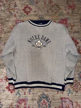 Notre Dame Gray Crewneck Sweatshirt with Navy Trim